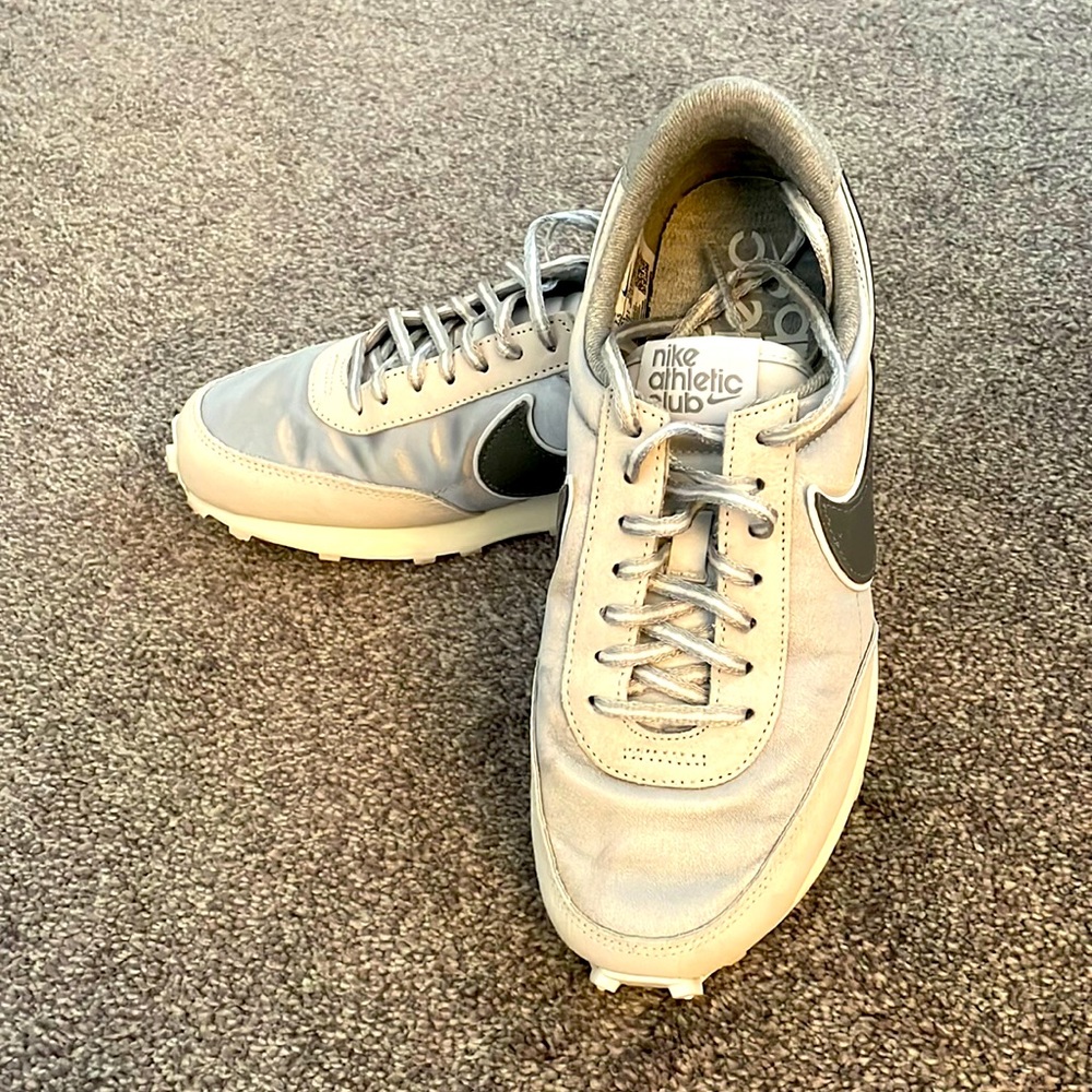 Nike athletic club sneakers satin silver super cute